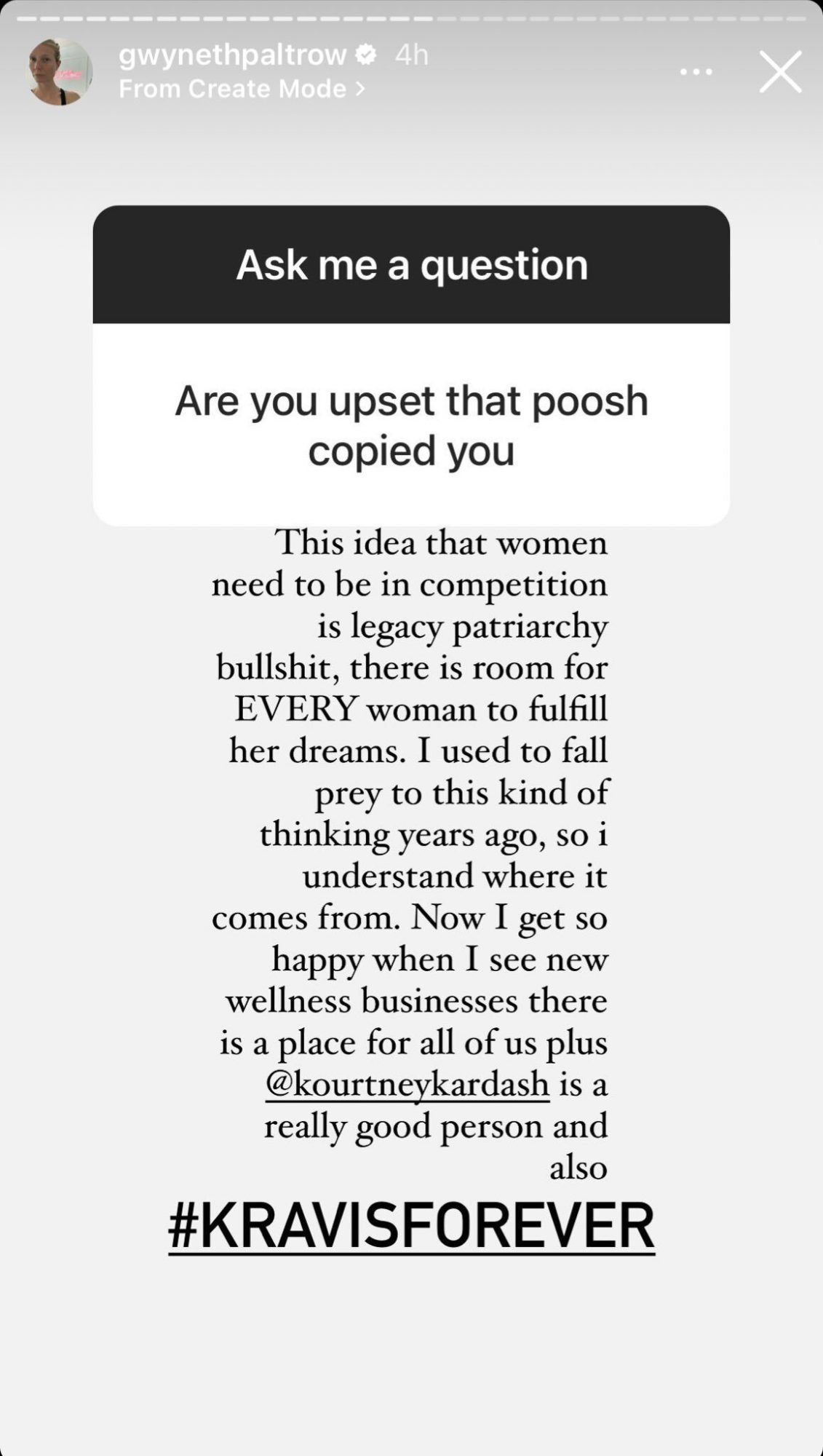 Gwyneth defends Kourtney/ Gwyneth Paltrow. https://www.instagram.com/gwynethpaltrow/.