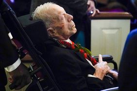 Former US President Jimmy Carter arrives for the funeral service for his wife, former first lady Rosalynn Carter, at Maranatha Baptist Church, in Plains, Georgia, on November 29, 2023. 