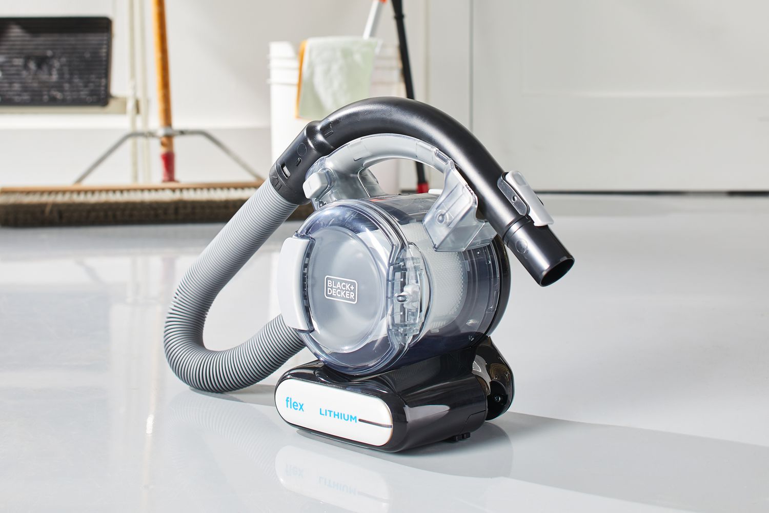Black+Decker Max Flex Handheld Vacuum on white floor