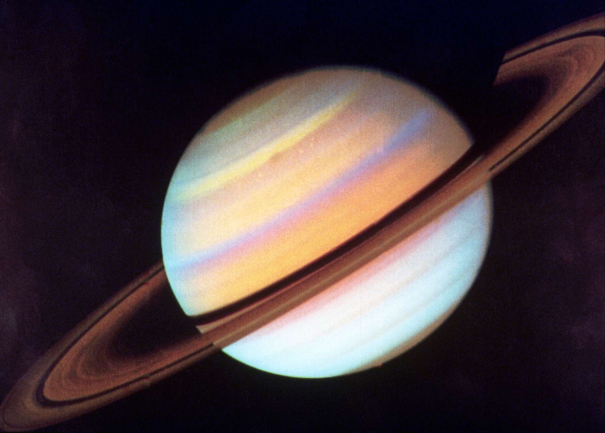 10-28-80 Washington: Image of Saturn taken by the Voyager Spacecraft at a distance of 21.1 million miles.