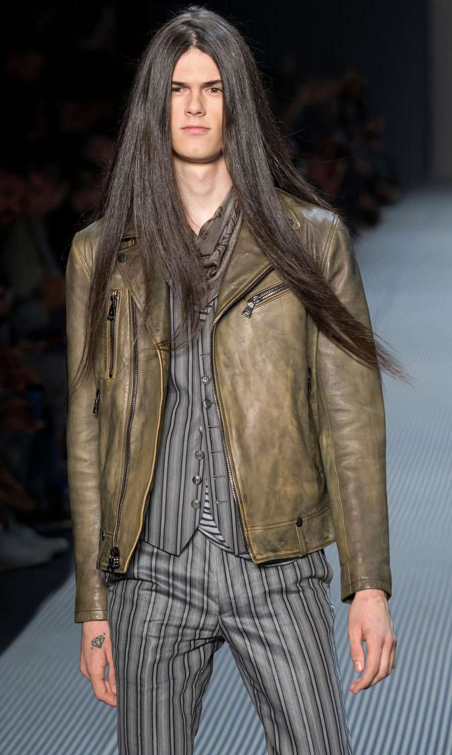 Nyima Ward walks the runway at John Varvatos S/S 2016 show during the NY Fashion Week Men