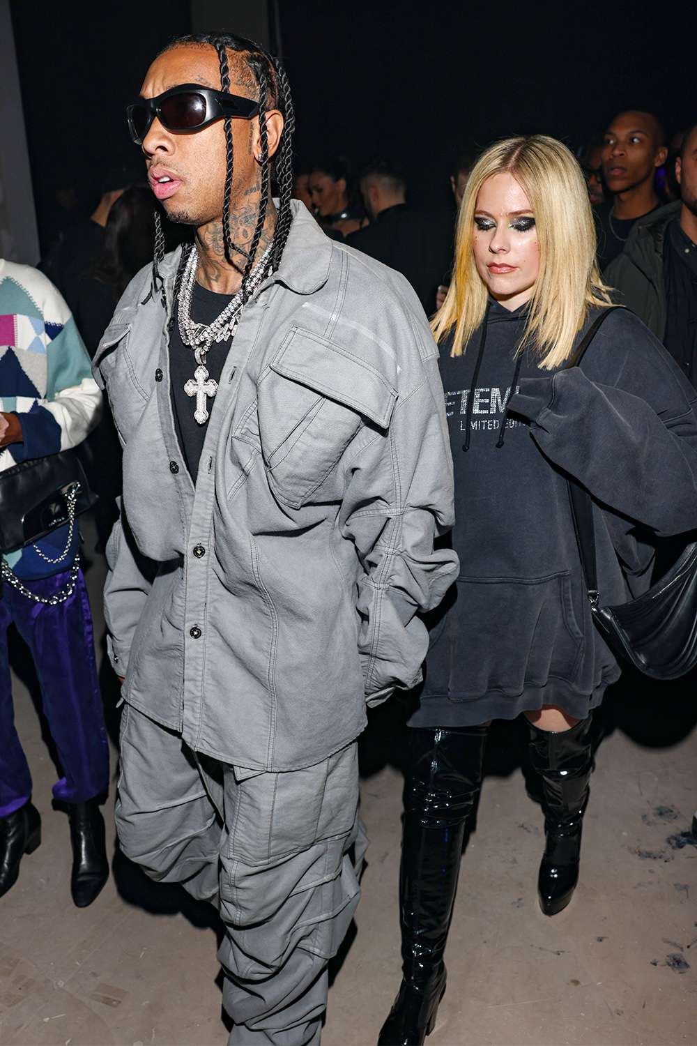 PARIS, FRANCE - MARCH 06: Tyga (L) and Avril Lavigne attend the Mugler x Hunter Schafer party as part of Paris Fashion Week at Pavillon des Invalides on March 06, 2023 in Paris, France. (Photo by Arnold Jerocki/Getty Images)