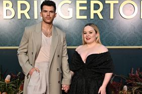 Luke Newton and Nicola Coughlan attend the "Bridgerton" Season 3 launch on the grounds of Milton Park Country House on April 21, 2024 in Bowral, Australia.