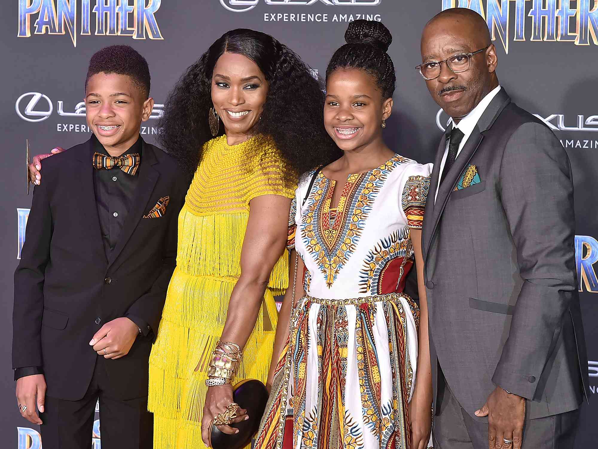 Slater Vance, Angela Bassett, Bronwyn Vance and Courtney B. Vance attend the Premiere Of Disney And Marvel's "Black Panther" - Arrivals on January 29, 2018 in Hollywood, California