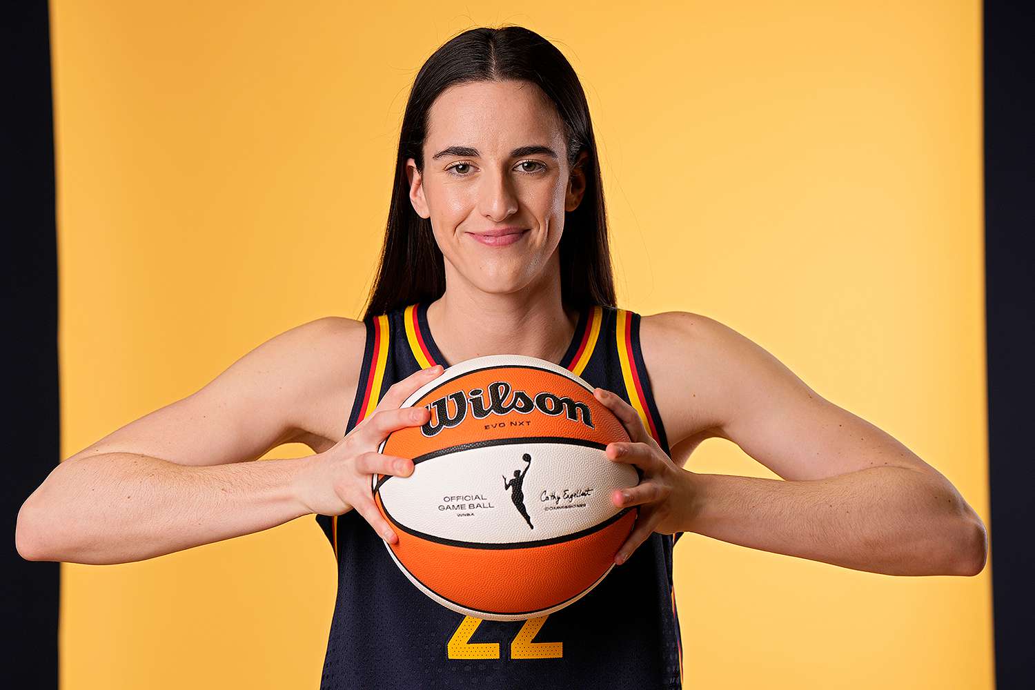  Caitlin Clark #22 of the Indiana Fever poses for a photo at Gainbridge Fieldhouse on May 01, 2024 in Indianapolis, Indiana.