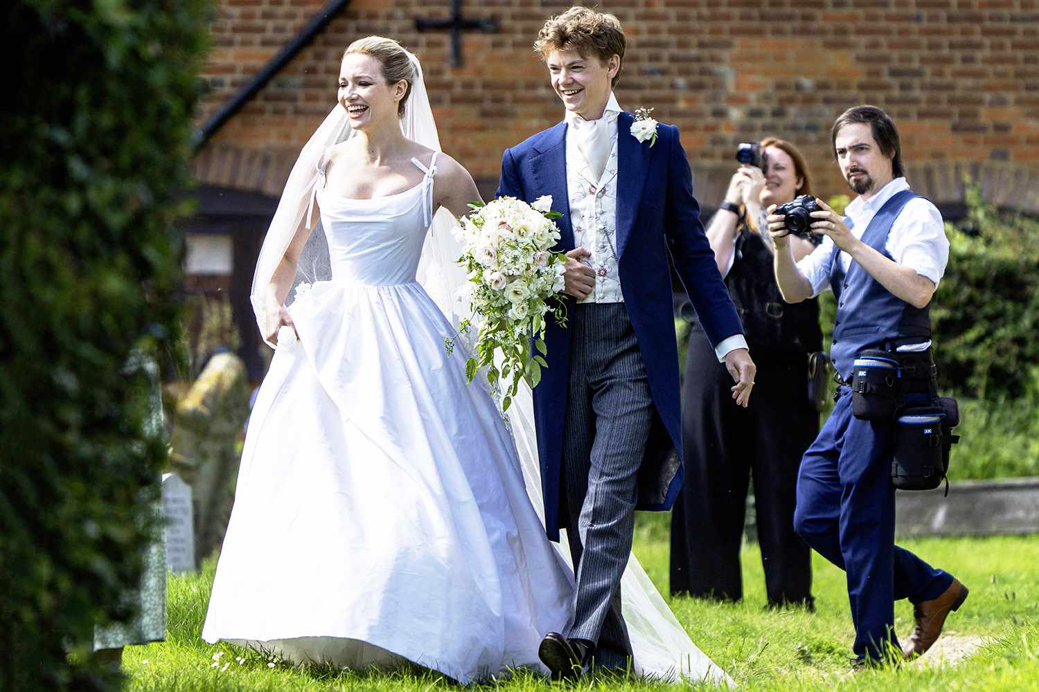 Tallulah Riley marries Thomas Brody Sangster at Anstey village church on June 22, 2024.