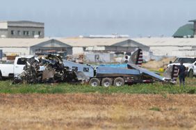 World War II-era plane crash sits in a field near the runway at Chino Airport,