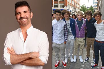  Simon Cowell, Zayn Malik, Harry Styles, Niall Horan, Liam Payne and Louis Tomlinson from 'One Direction' seen at BBC Radio One on August 10, 2011 in London, England.