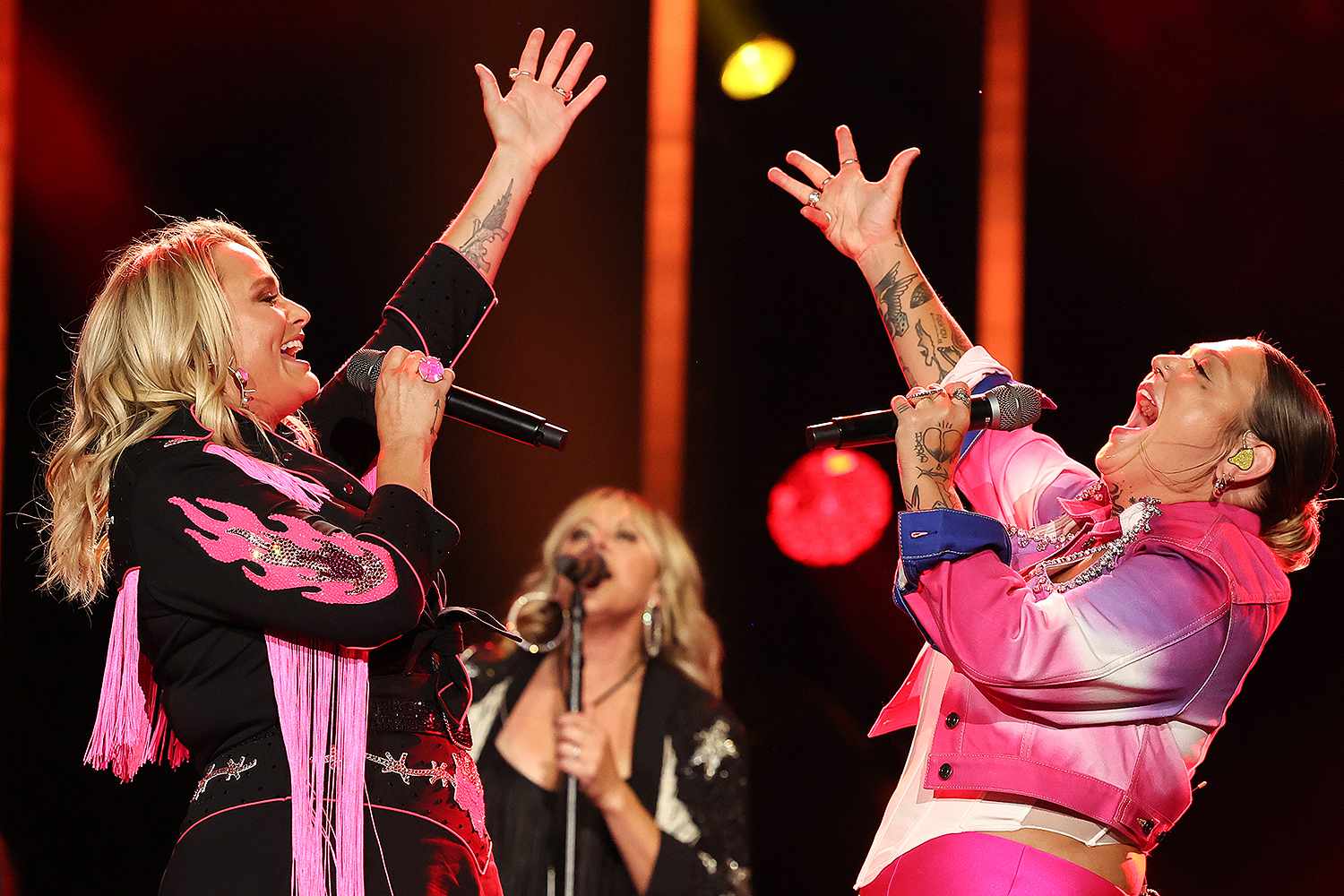 Miranda Lambert and Elle King perform on stage during day two of CMA Fest 2023 at Nissan Stadium on June 09, 2023 in Nashville, Tennessee. 