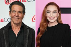 Dennis Quaid (left) in Las Vegas on April 11, 2024; Lindsay Lohan in New York City on Jan. 8, 2024