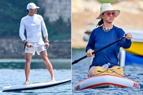 Katy Perry and Orlando Bloom enjoying their vacation on a serene pebble beach with friends in the mesmerizing Gulf of Saint-Tropez.