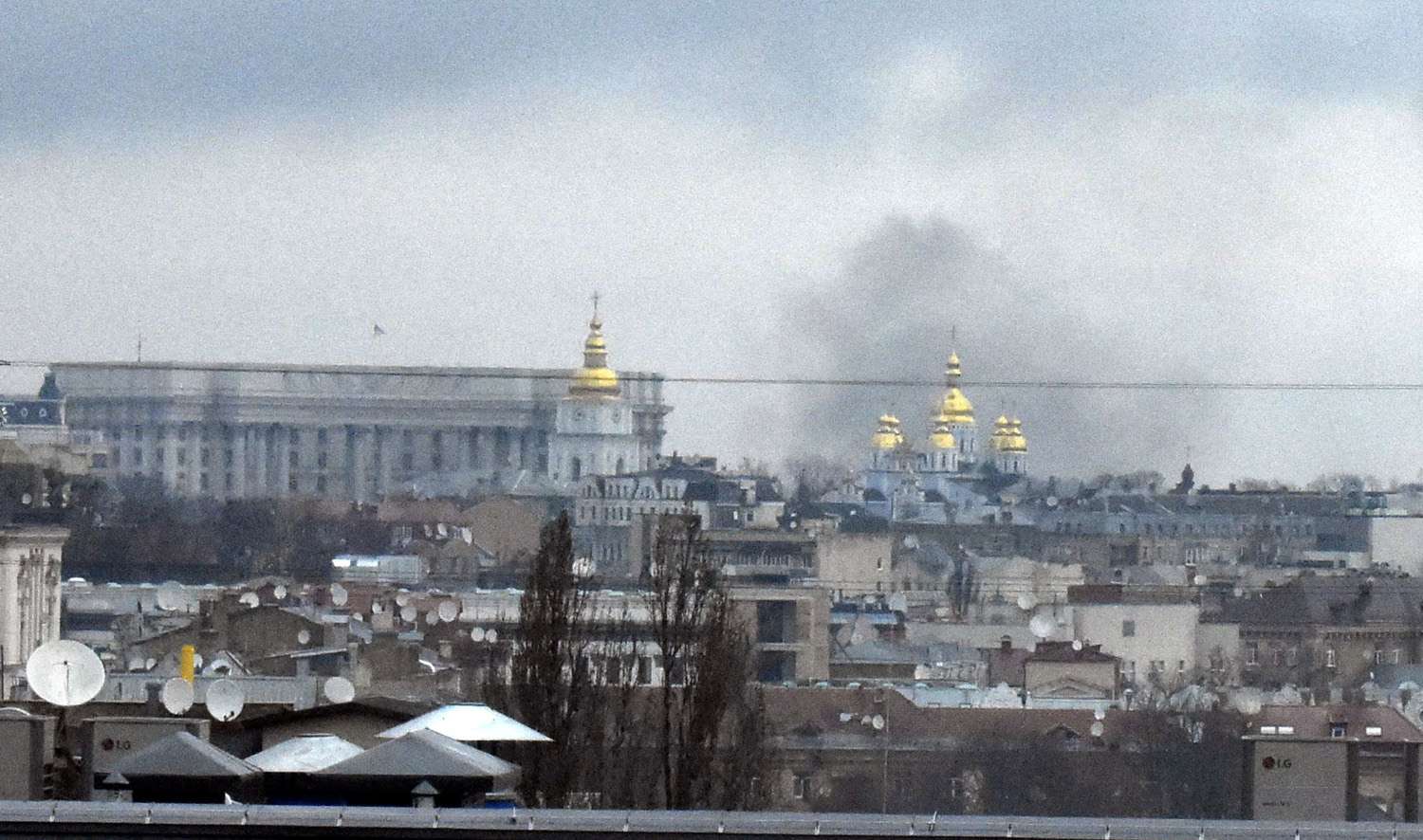 Black smoke shooting up into the air in Ukraine's capital Kyiv