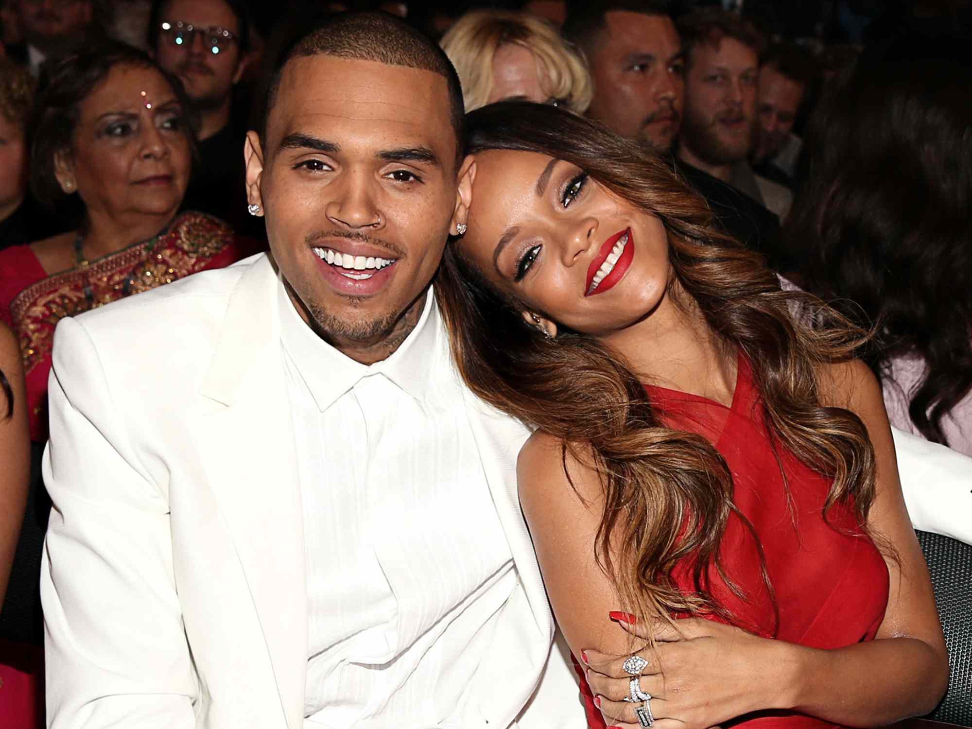 Chris Brown and Rihanna attend the 55th Annual GRAMMY Awards at STAPLES Center on February 10, 2013 in Los Angeles, California