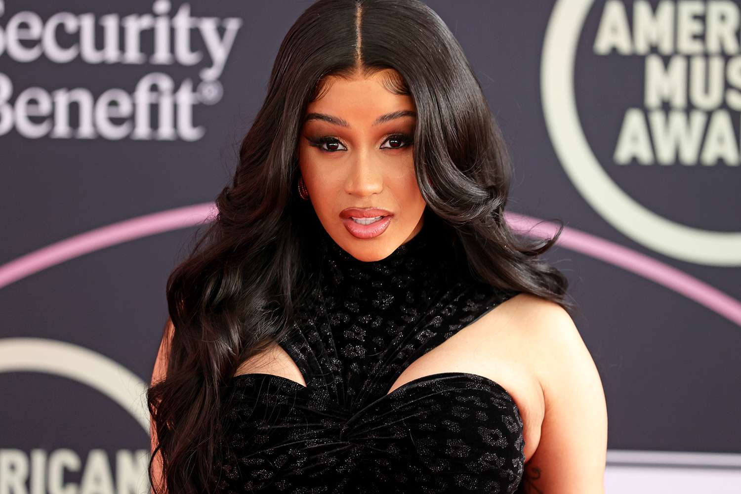 Host Cardi B attends the 2021 American Music Awards Red Carpet Roll-Out with Host Cardi B at L.A. LIVE on November 19, 2021 in Los Angeles, California.