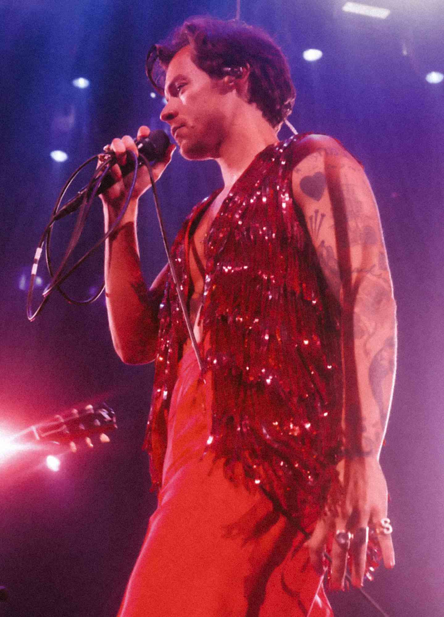 Harry Styles performs onstage during the tour opener for Love On Tour at MGM Grand Garden Arena on September 04, 2021 in Las Vegas, Nevada