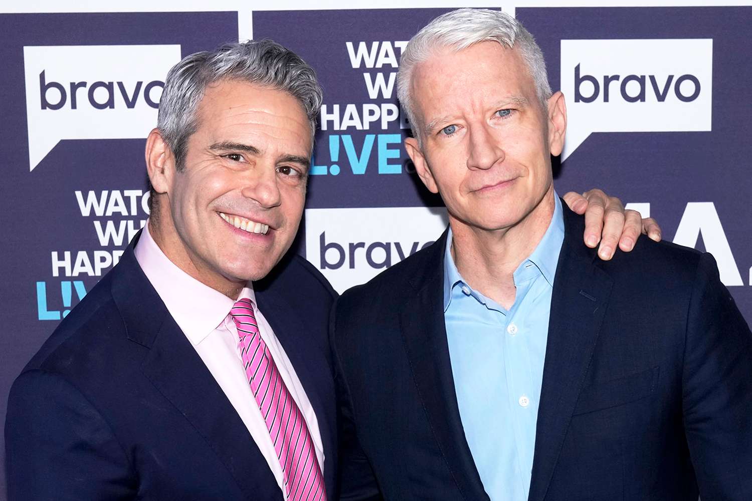 Andy Cohen, Anderson Cooper on Watch What Happens Live in 2023.