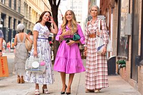 Kristin Davis, Sarah Jessica Parker and Cynthia Nixon are seen on the set of "And Just Like That..."