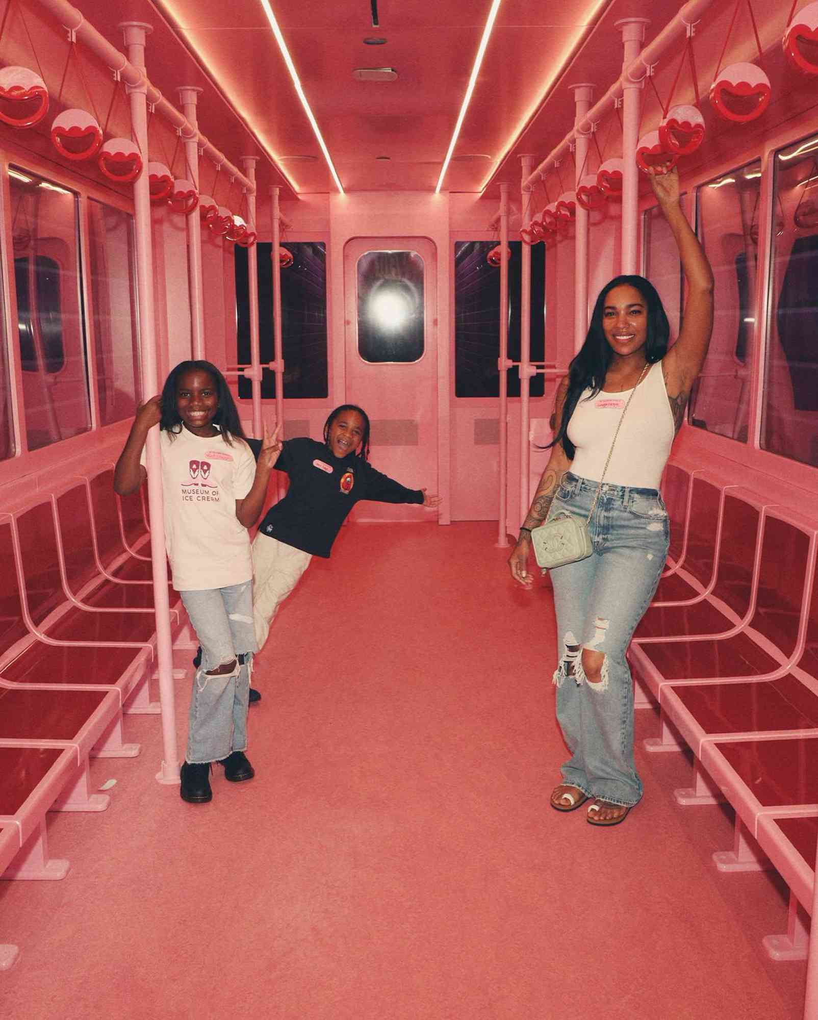 Dreka Gates with her kids, Islah and Khaza, at the Museum of Ice Cream. 