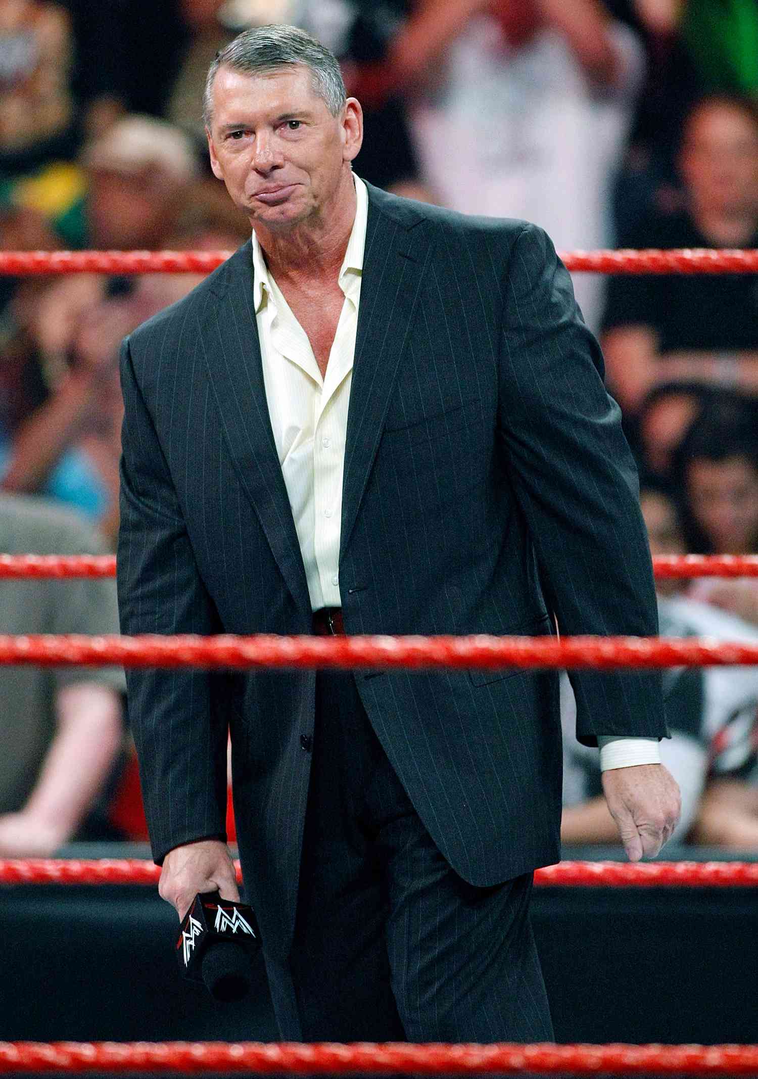 World Wrestling Entertainment Inc. Chairman Vince McMahon appears in the ring during the WWE Monday Night Raw show