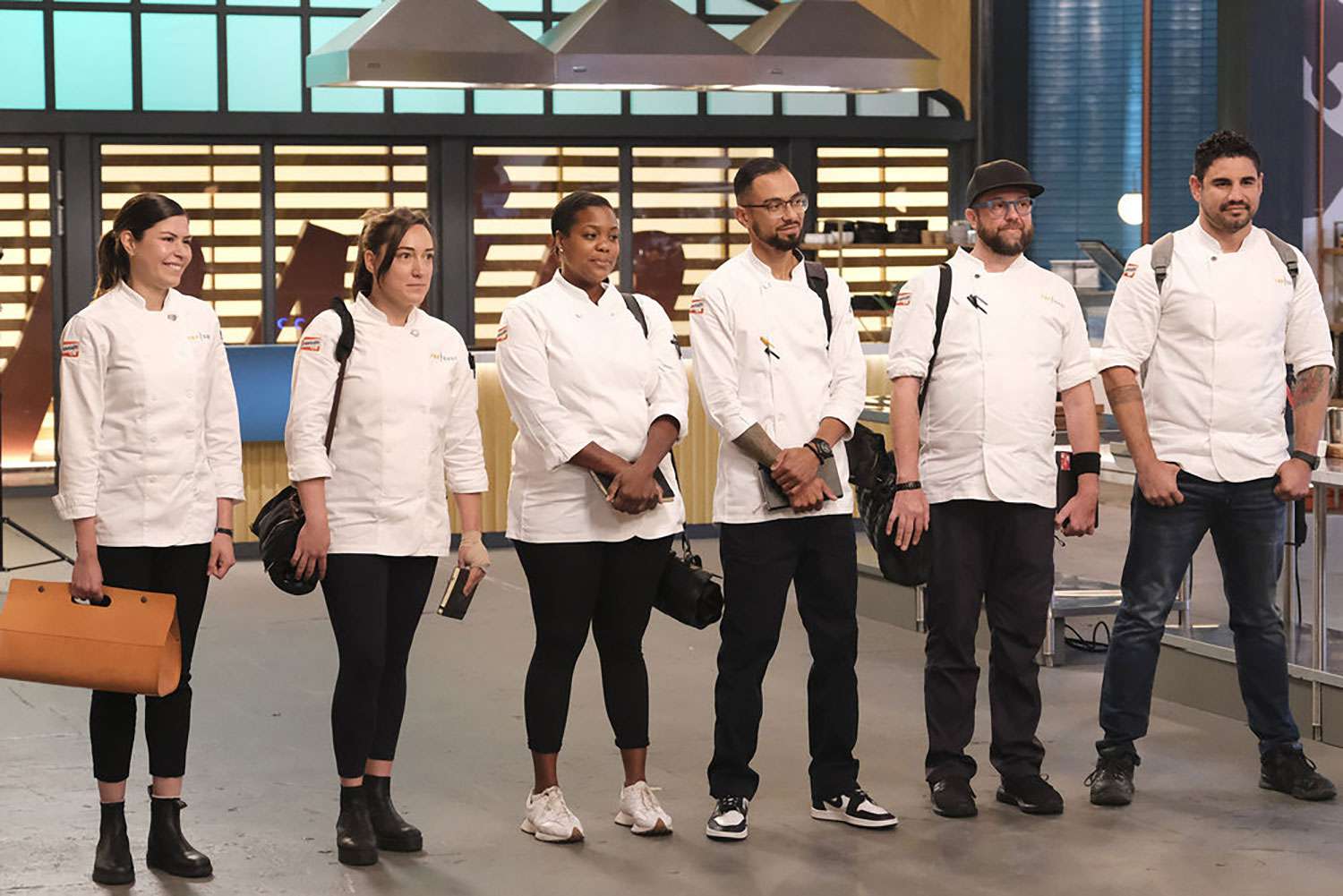 TOP CHEF -- "Lay It All on the Table" Episode 2111 -- Pictured: (l-r) Laura Ozyilmaz, Savannah Miller, Michelle Wallace, Danny Garcia, Daniel Jacobs, Manuel "Manny" Barella Lopez -- 