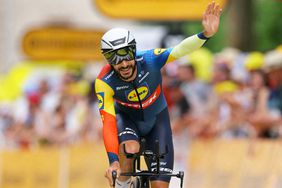 Julien Bernard cycles past the finish line of the 7th stage of the 111th edition of the Tour de France cycling race, 25,3 km individual time trial between Nuits-Saint-Georges and Gevrey-Chambertin, on July 5, 2024.