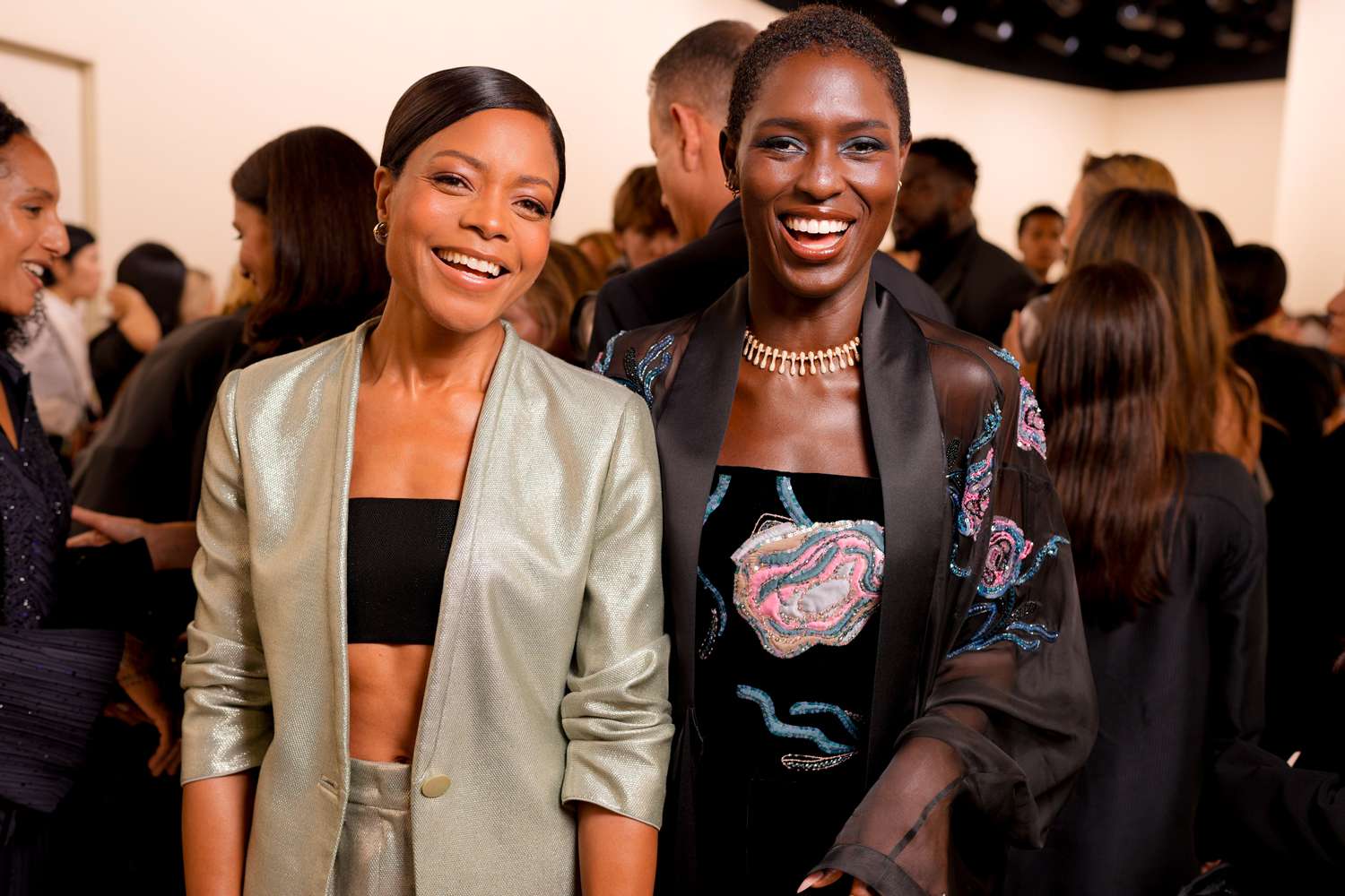 Naomie Harris and Jodie Turner-Smith at Giorgio Armani Priv Haute Couture Fall 2024 show held at Palais de Tokyo on June 25, 2024 in Paris, 