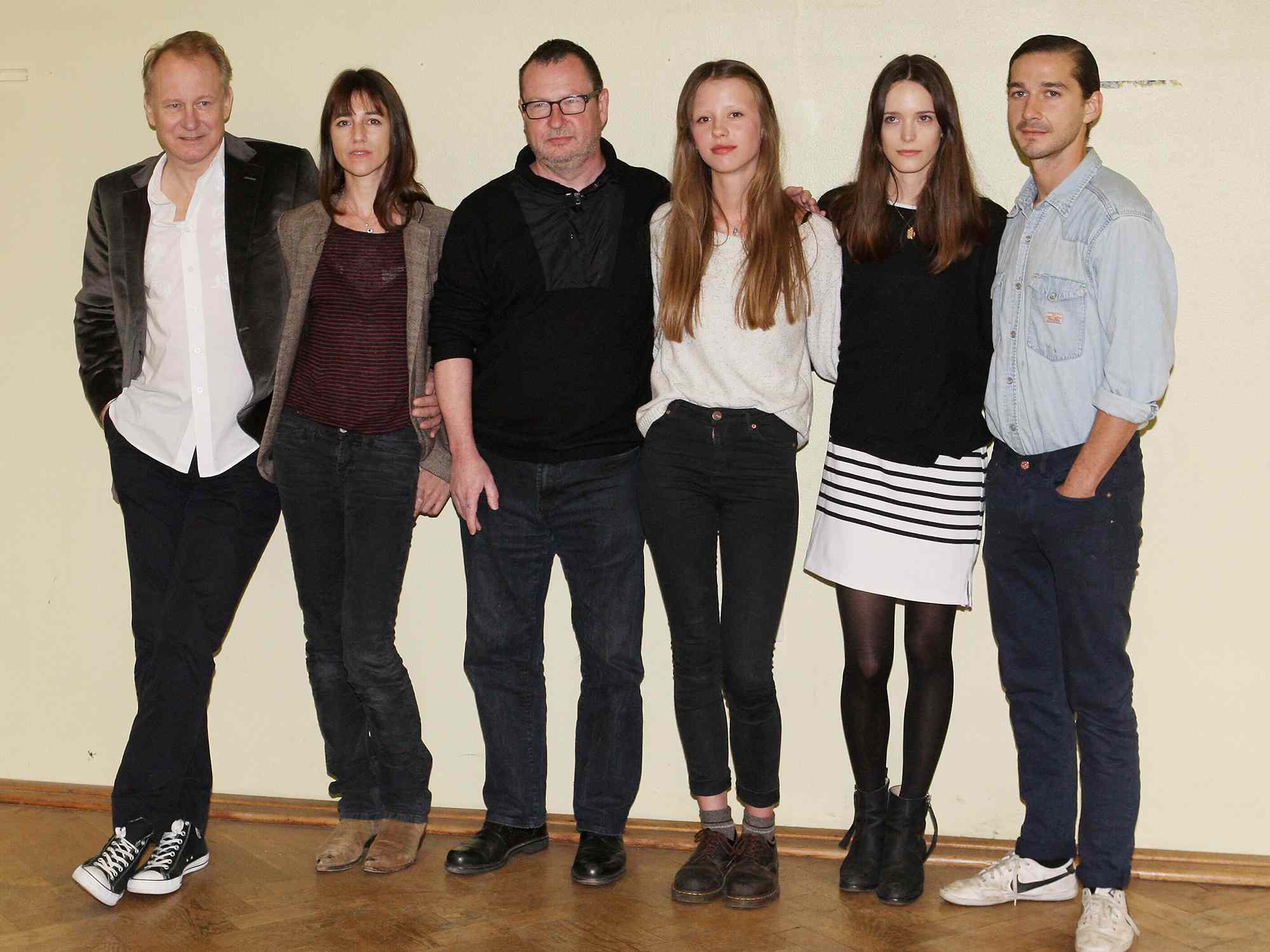 Stellan Skarsgard, Charlotte Gainsbourg, Lars von Trier, Mia Goth, Stacy Martin and Shia LaBeouf attend the "Nymphomaniac" Photocall on September 20, 2012 in Cologne, Germany