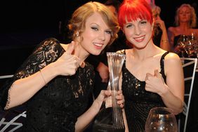 Honoree Taylor Swift and Recording Artists Hayley Williams of the group Paramore and Kid Rock at the CMT Artists of the Year at The Factory on November 30, 2010 in Franklin, Tennessee.