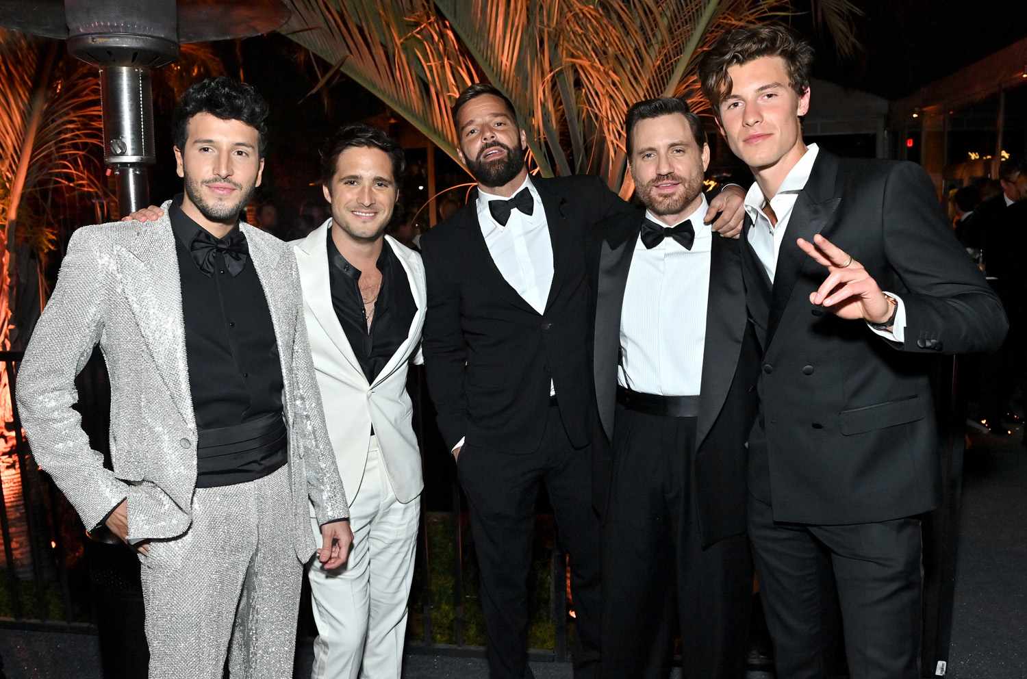 Sebastián Yatra, Diego Boneta, Ricky Martin, Edgar Ramírez, and Shawn Mendes attend the 2022 Vanity Fair Oscar Party