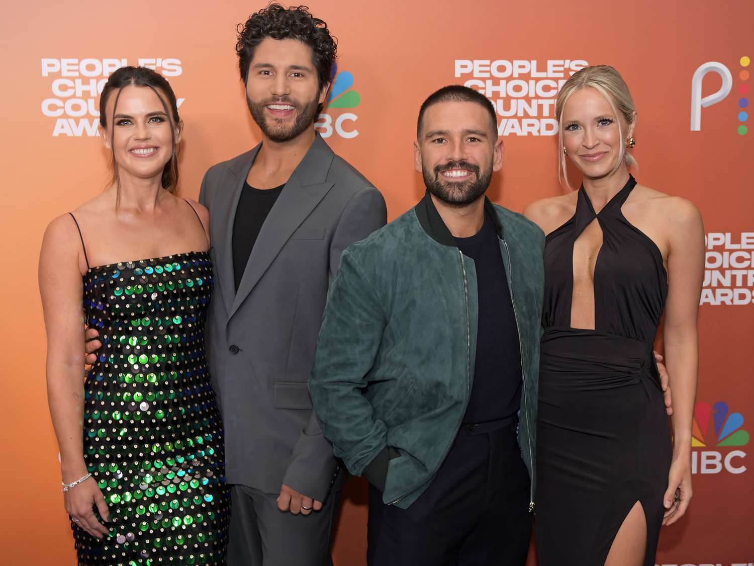 Abby Law, Dan Smyers and Shay Mooney of Dan + Shay, and Hannah Billingsley arrive to the 2023 People's Choice Country Awards on September 28, 2023 in Nashville, Tennessee. 