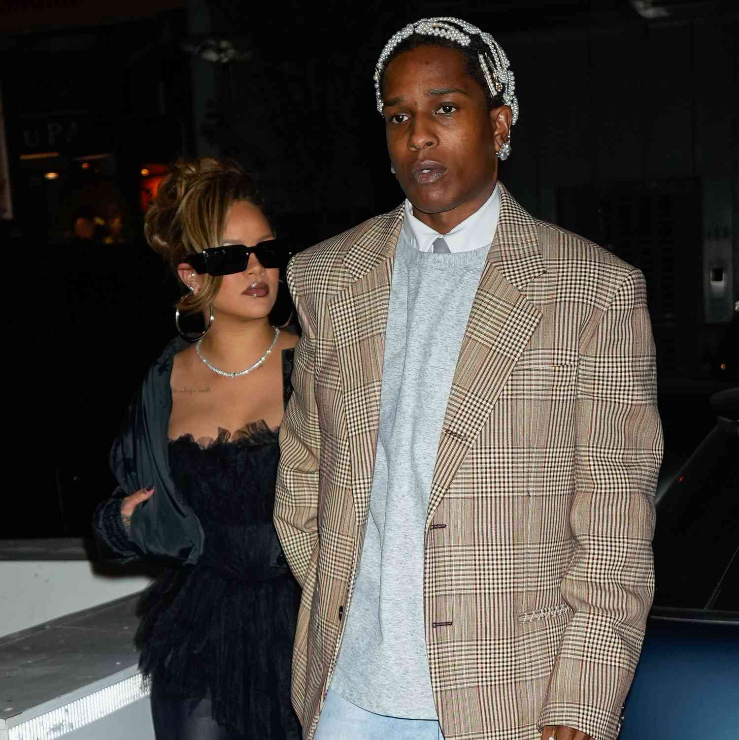 ASAP Rocky and Rihanna go to Carbone for his 34th birthday on October 04, 2023 in New York City