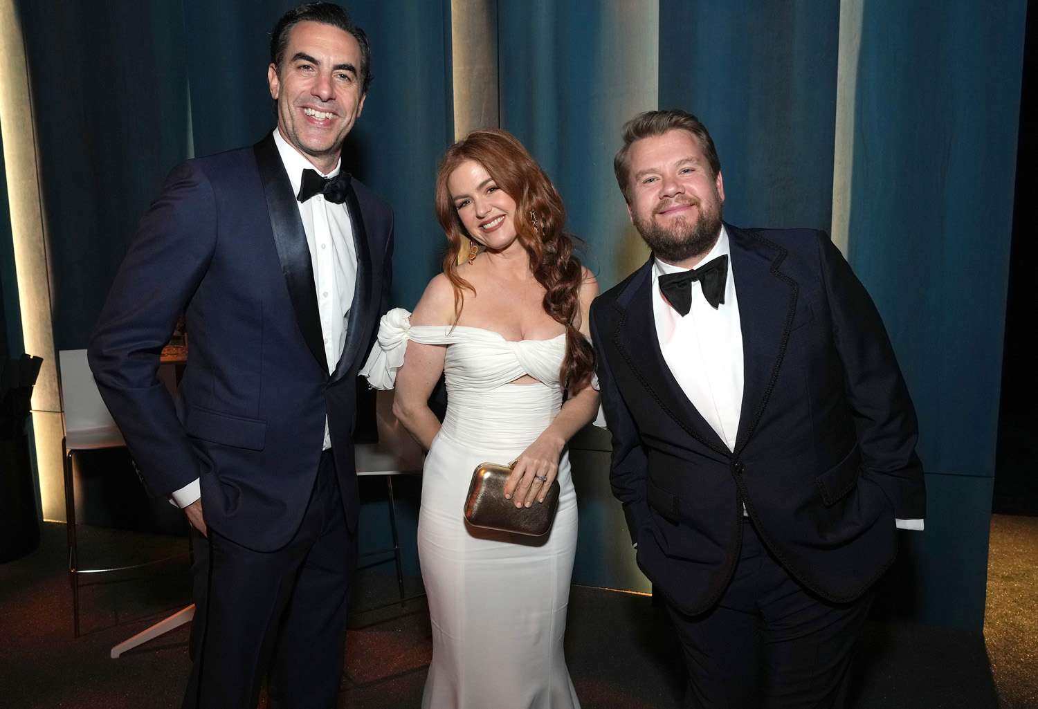 Sacha Baron Cohen, Isla Fisher and James Corden