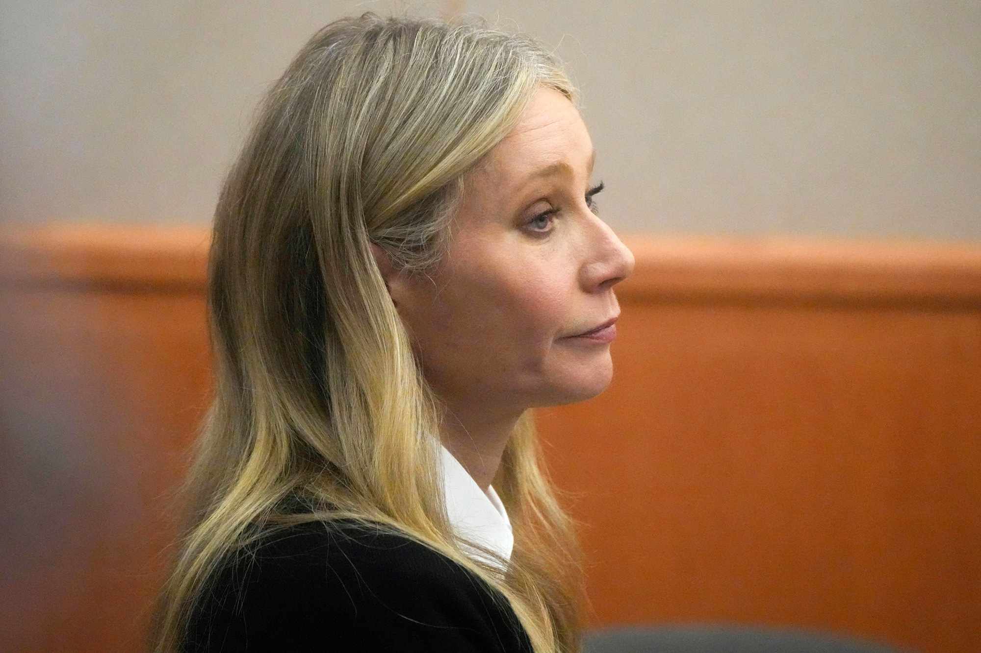 Gwyneth Paltrow sits in court during an objection by her attorney during her trial, in Park City, Utah. Paltrow is accused in a lawsuit of crashing into a skier during a 2016 family ski vacation, leaving him with brain damage and four broken ribs Gwyneth Paltrow Skiing Lawsuit, Park City, United States - 27 Mar 2023