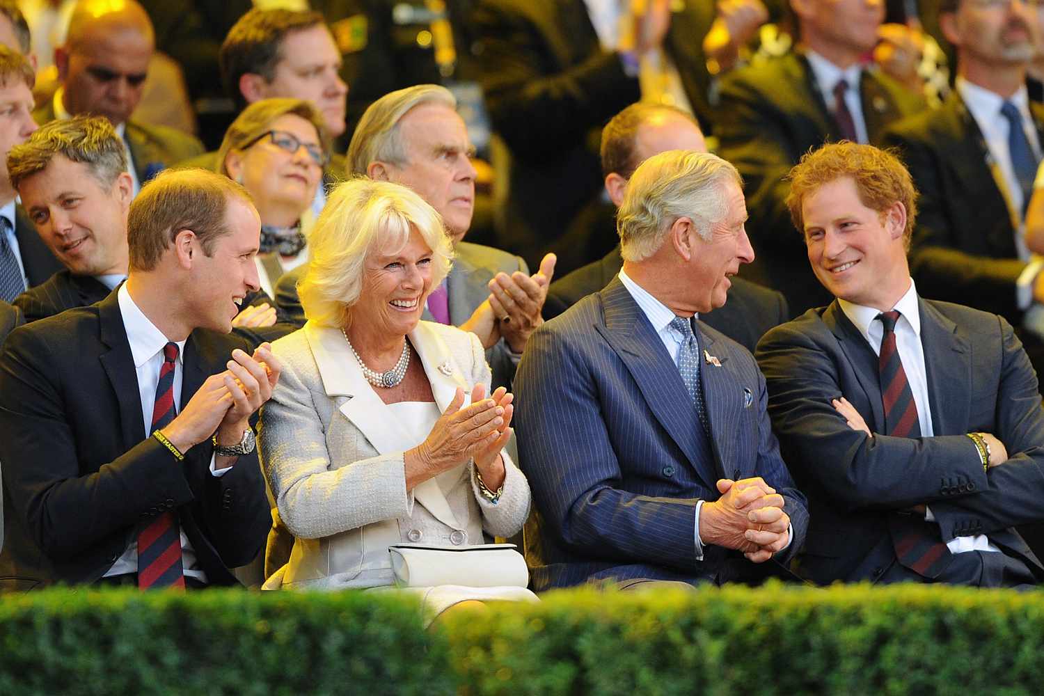 Prince William, Duke of Cambridge, Camilla, Duchess of Cornwall, Charles, Prince of Wales and Prince Harry attend the Opening Ceremony of the Invictus Games at Olympic Park on September 10, 2014 in London, England