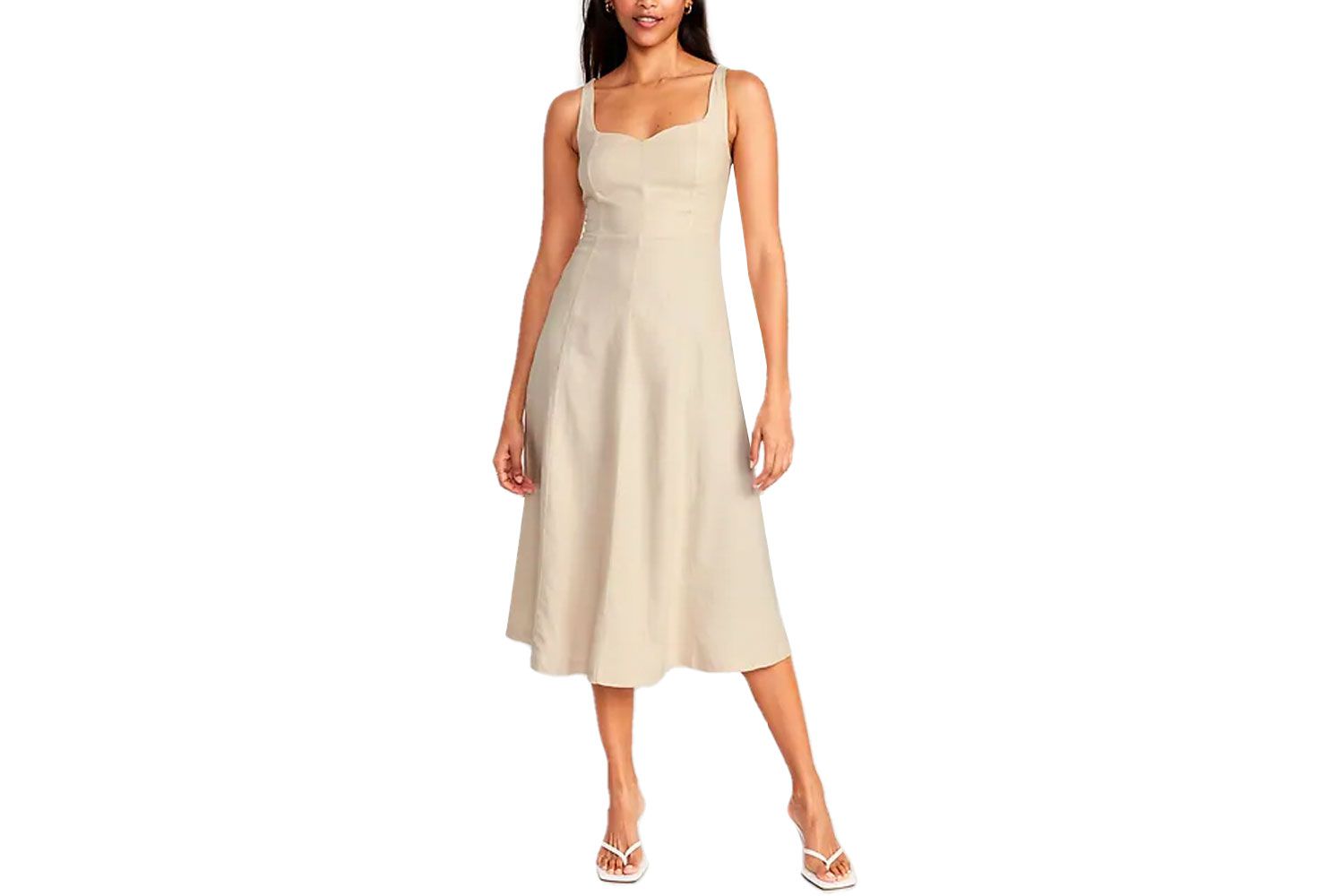 Old Navy Fit &amp; Flare Sleeveless Linen-Blend Midi Dress