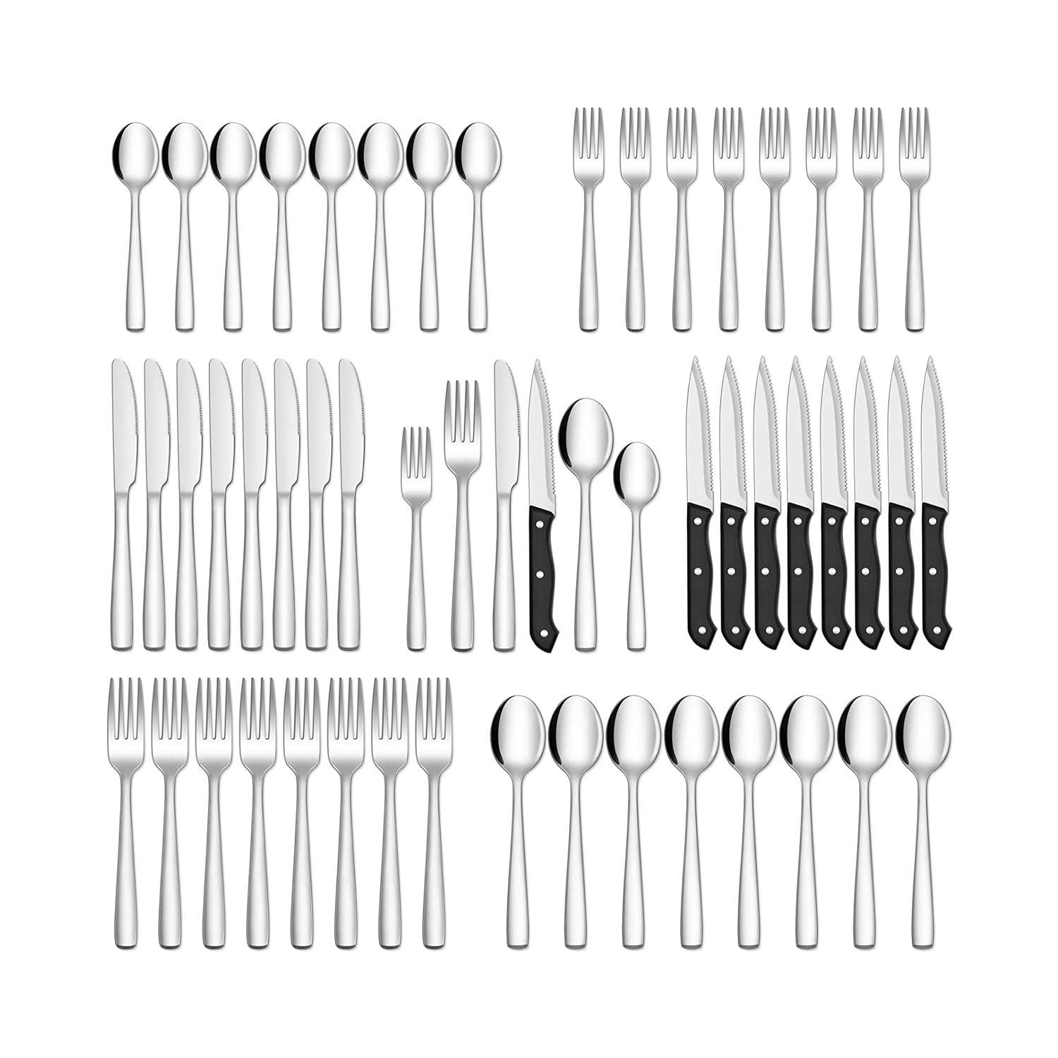 HIWARE 48-Piece Silverware Set with Steak Knives for 8