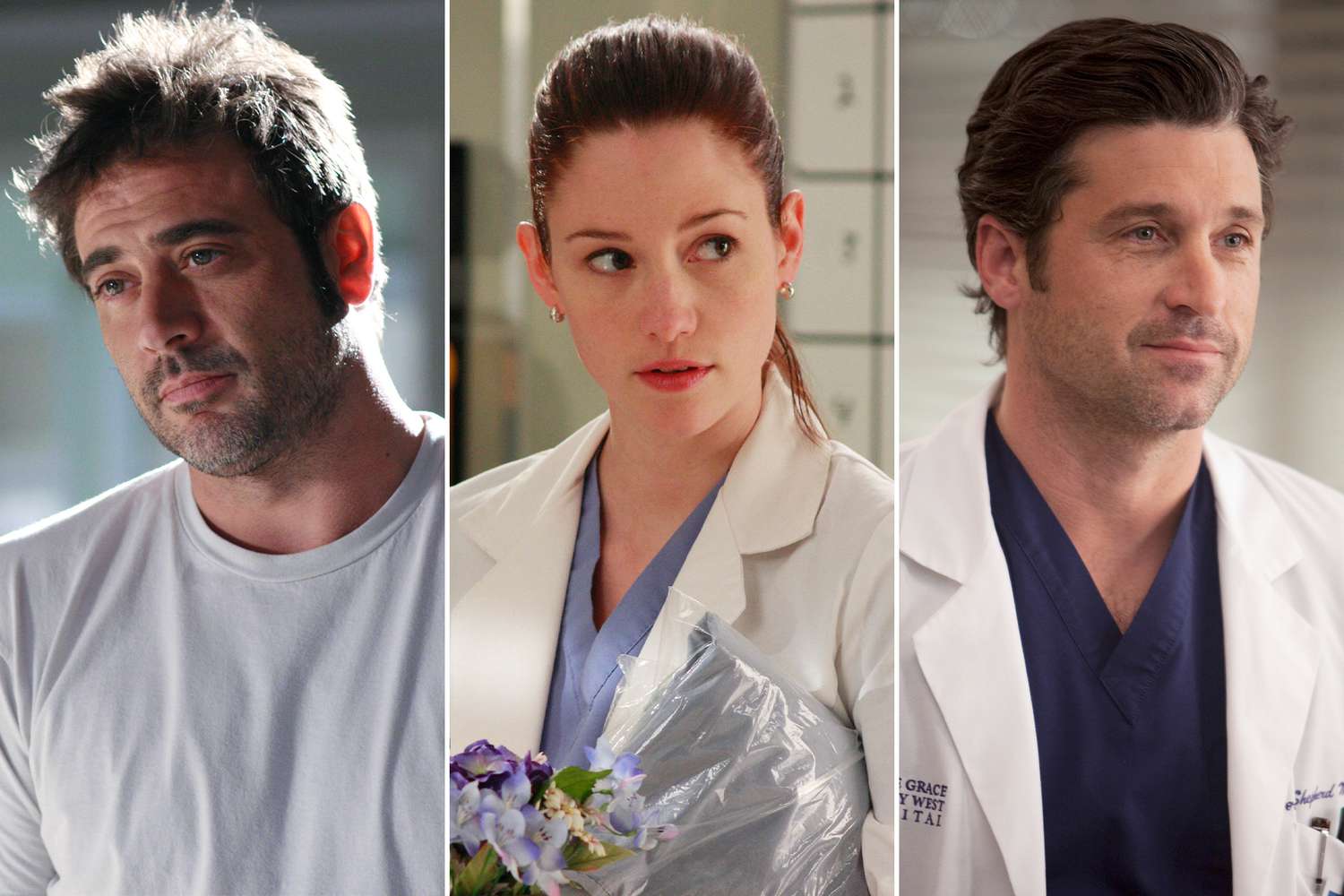 Jeffrey Dean Morgan as Denny Duquette on 'Grey's Anatomy'. ; Chyler Leigh as Lexie Grey on 'Grey's Anatomy'. ; Patrick Dempsey as Derek Shepherd on 'Grey's Anatomy'. 