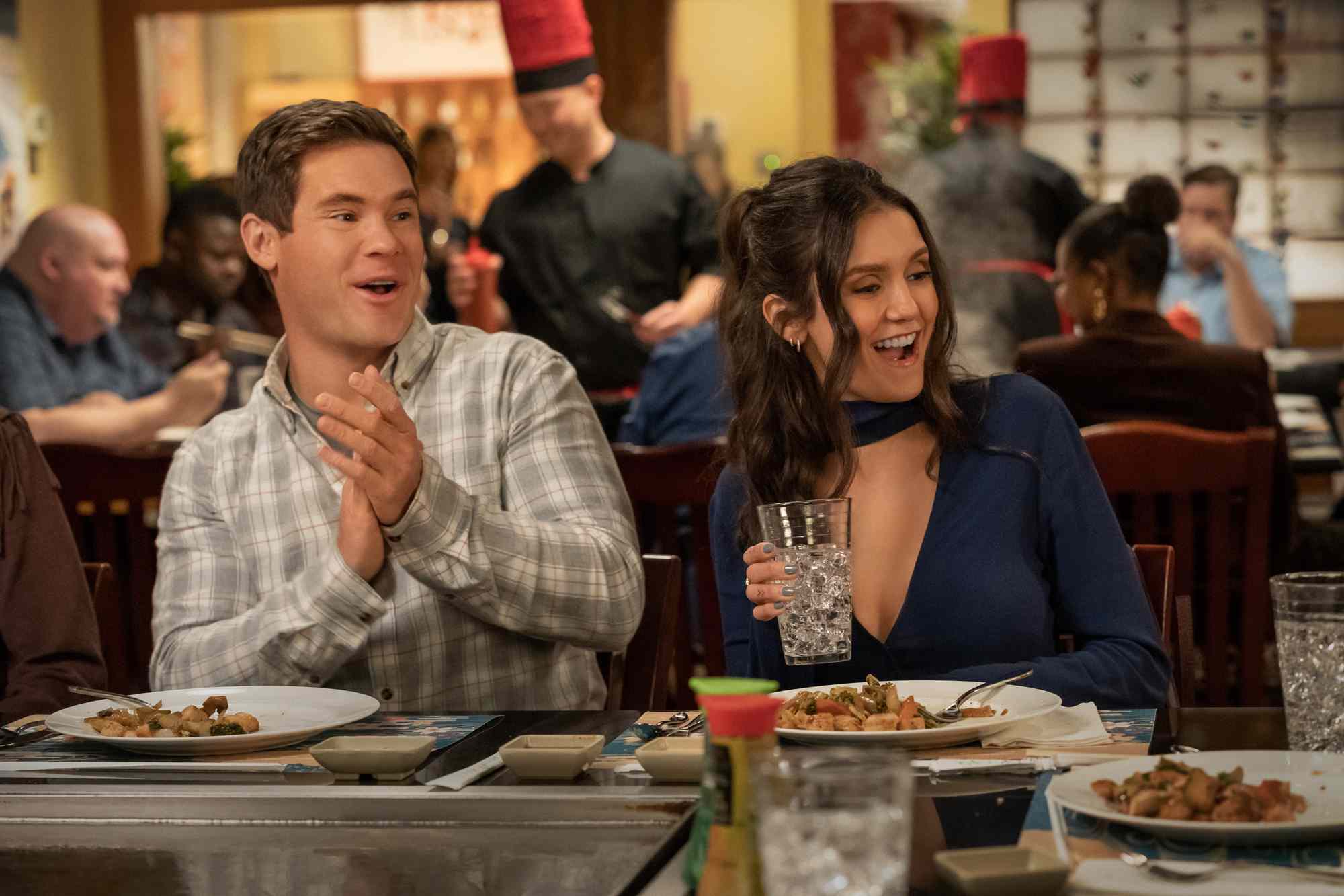 Adam Devine as Owen Browning, Nina Dobrev as Parker McDermott in The Out-Laws