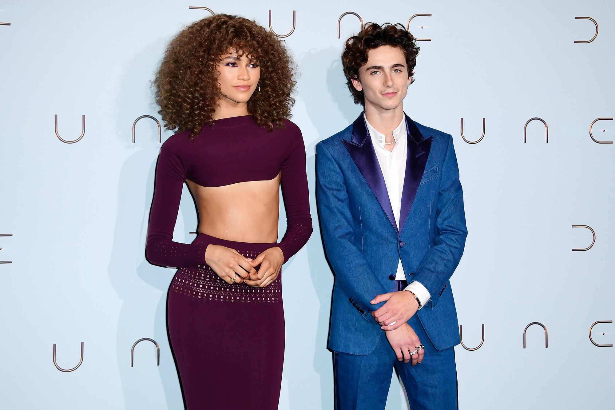 Zendaya and TimothÃ©e Chalamet attends the "Dune" photocall At Le Grand Rex on September 06, 2021 in Paris, France.