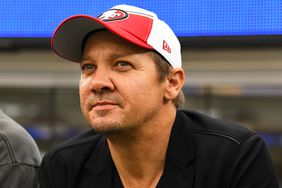 Actor Jeremy Renner looks on during the NFL game between the San Francisco 49ers and the Los Angeles Rams on September 17, 2023, at SoFi Stadium in Inglewood, CA. 