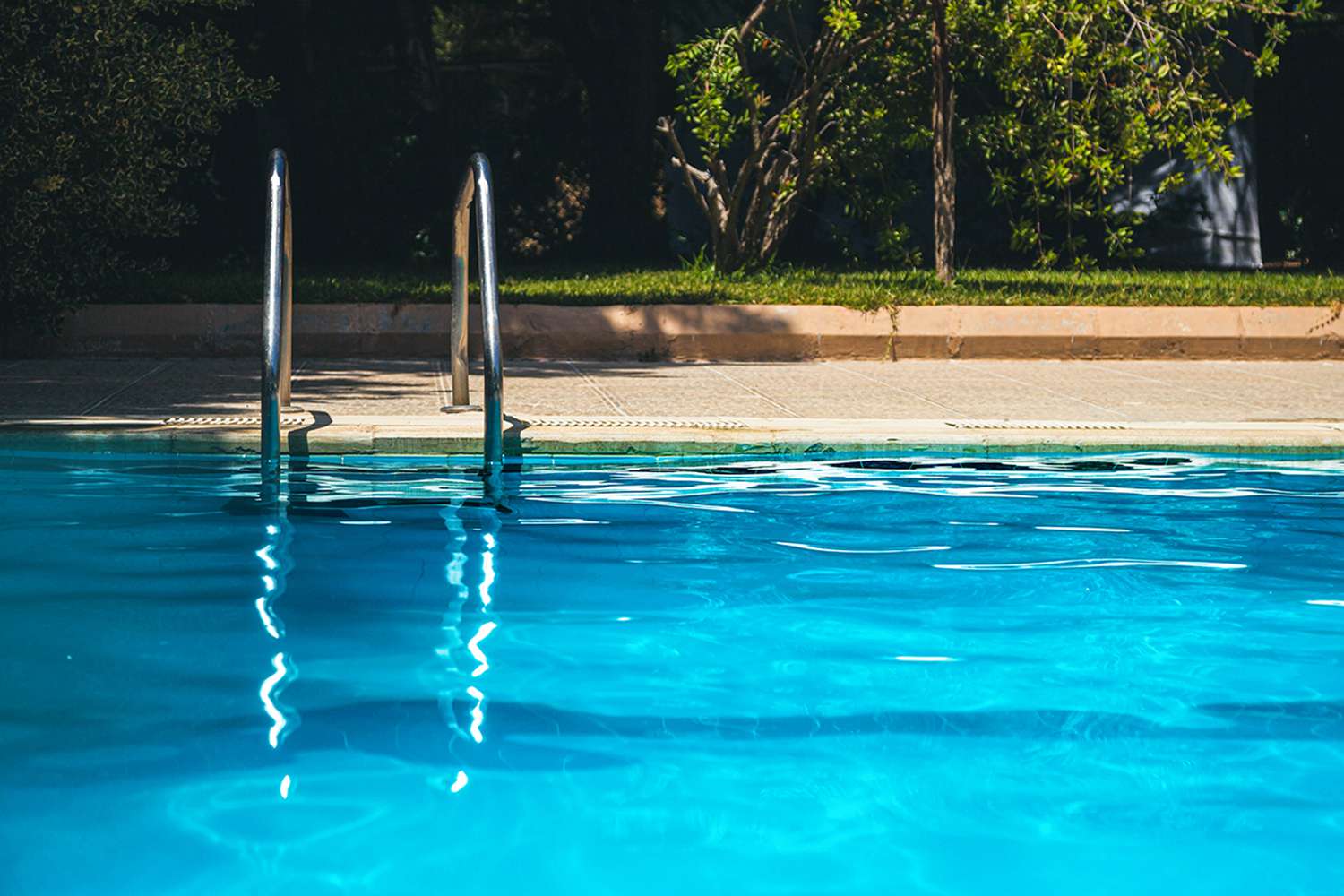 Swimming pool in backyard. 