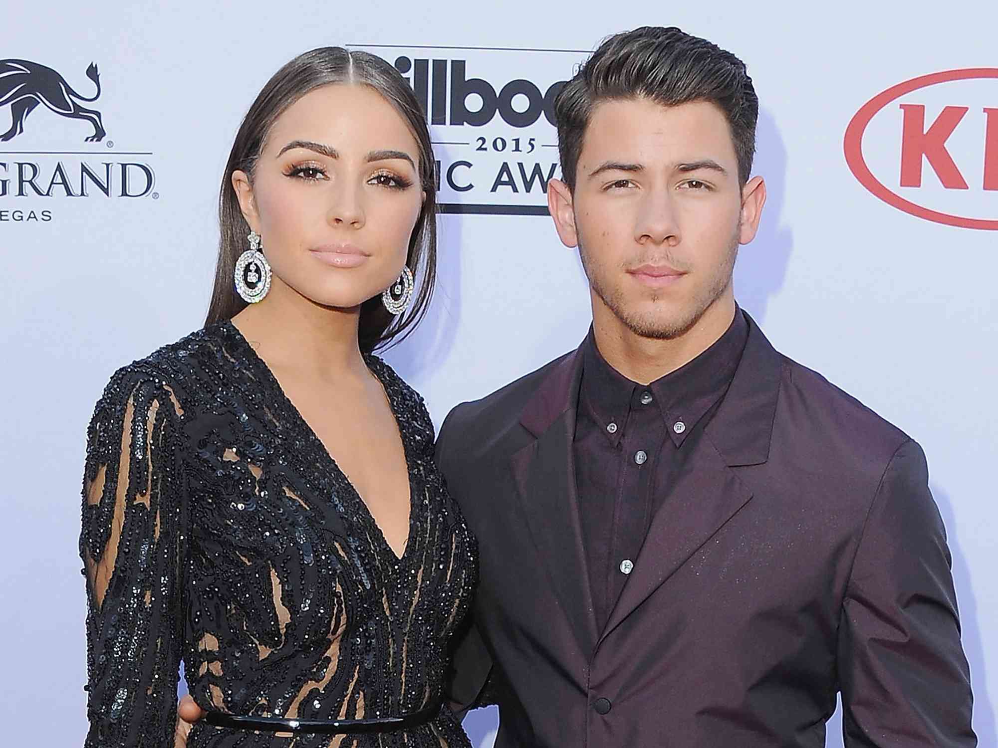 Olivia Culpo and Nick Jonas arrive at the 2015 Billboard Music Awards at MGM Garden Arena on May 17, 2015 in Las Vegas, Nevada