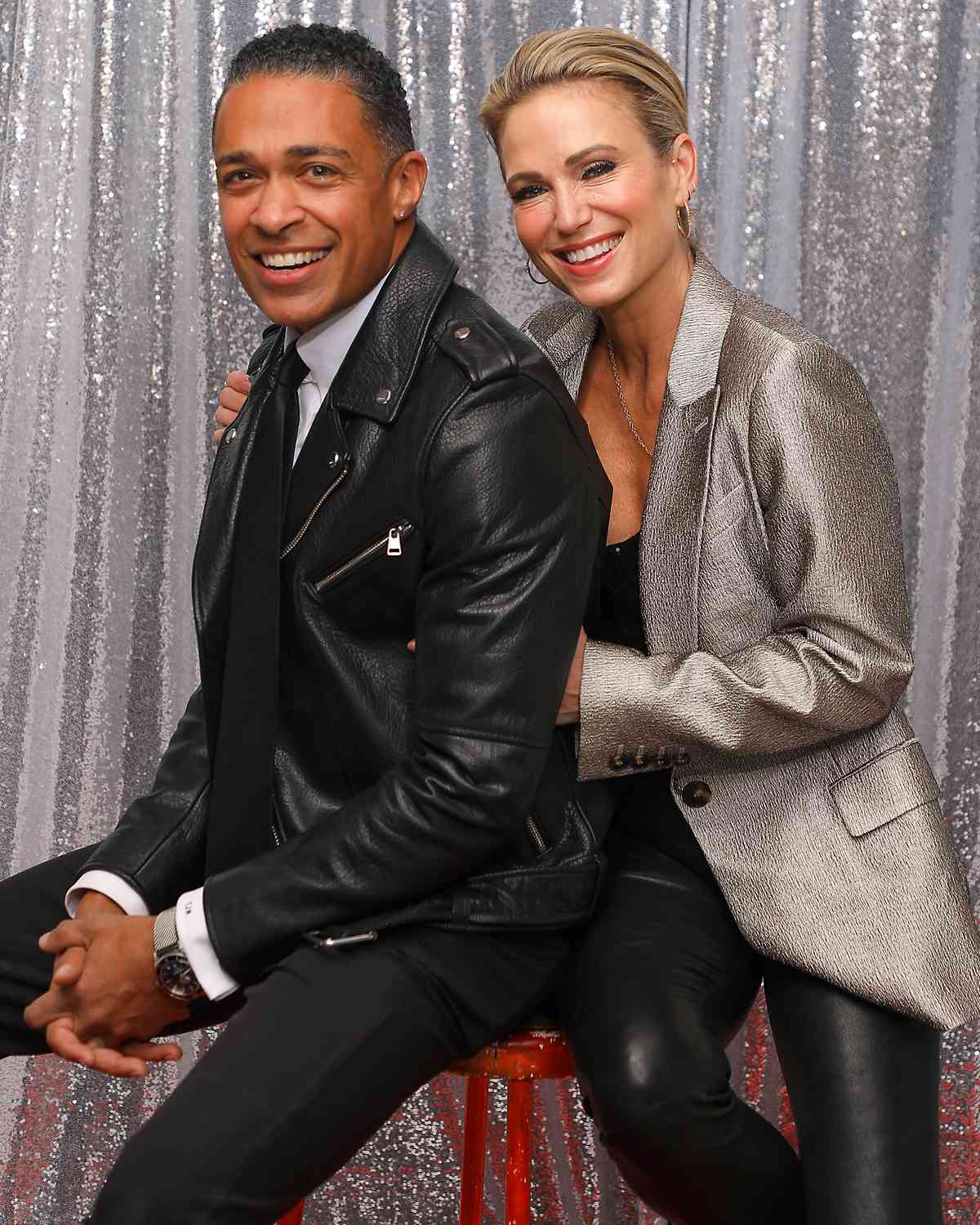 T.J. Holmes and Amy Robach are photographed backstage at iHeartRadio Jingle Ball 2023 at Madison Square Garden on December 8, 2023