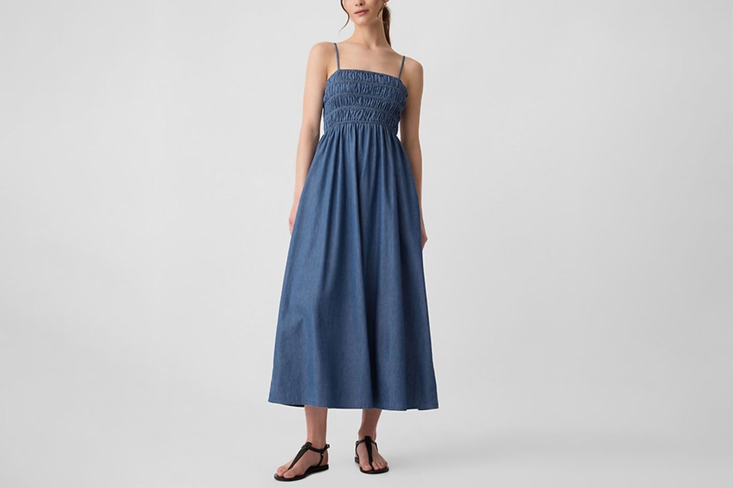 Gap Denim Smocked Maxi Dress