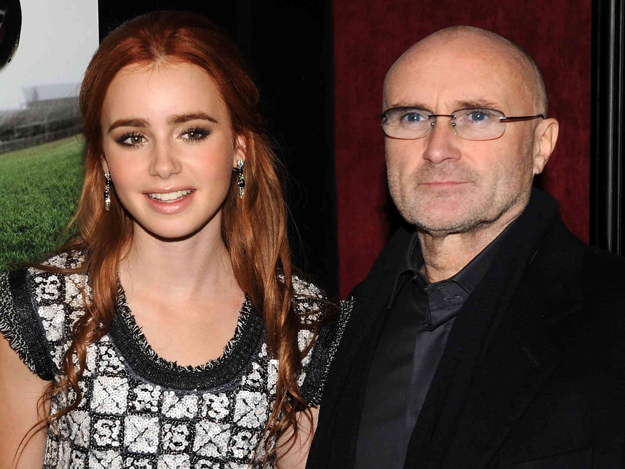 Lily Collins and musician Phil Collins attend the premiere of "The Blind Side"