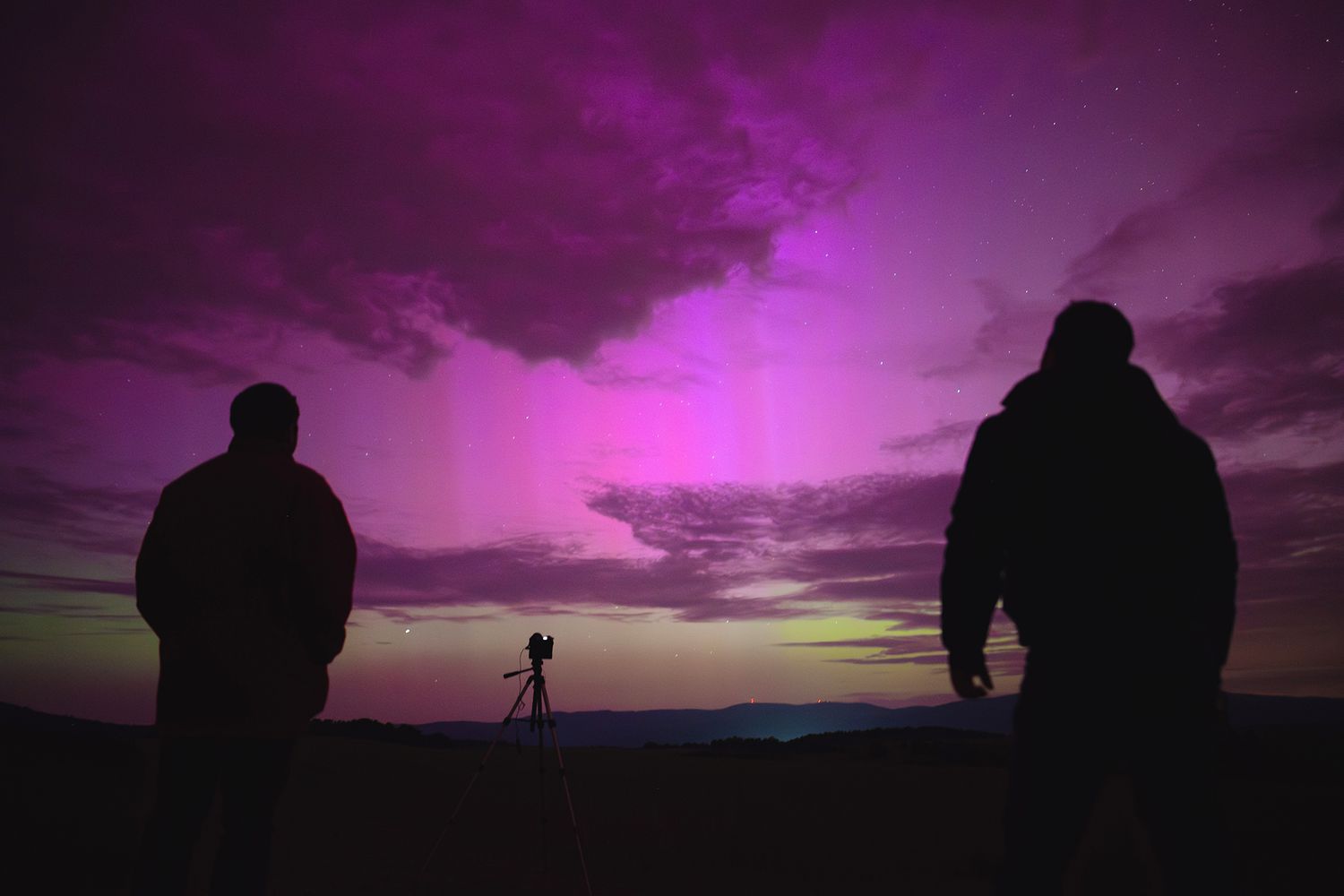 DEBRAD, SLOVAKIA - MAY 11: Northern lights (Aurora Borealis), also known as aurora, colorful lights shift, illuminate the sky in Debrad, Slovakia, May 11, 2024. 