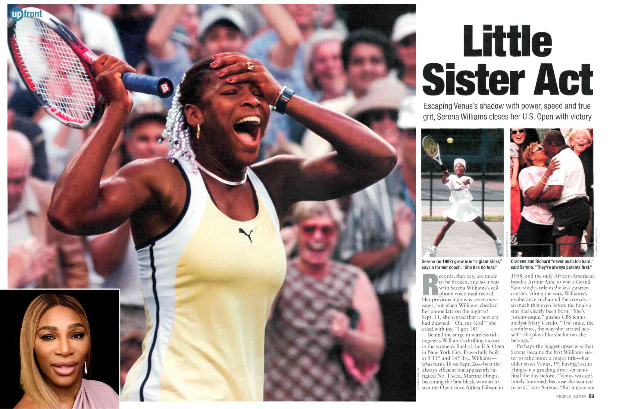 Opening left side of Spread of 9/27/1999 feature on Serena Williams "Little Sister Act"; People 50th Anniversary