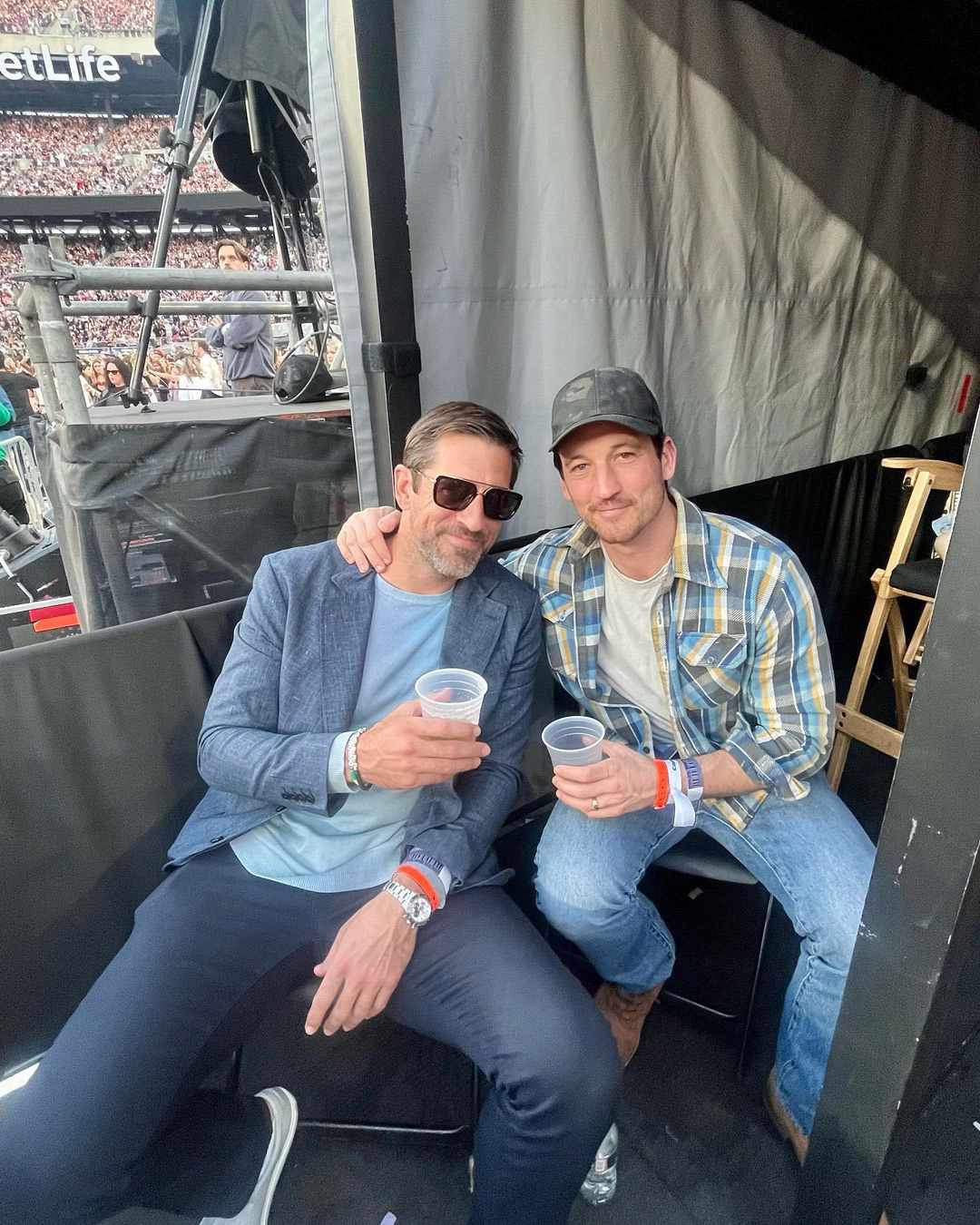 Aaron Rodgers and Miles Teller hanging out