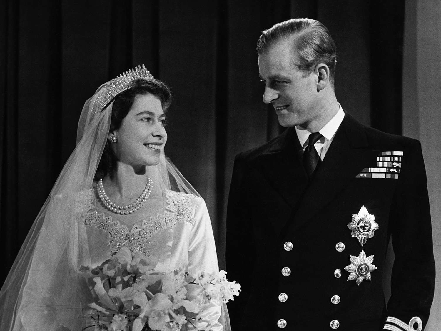 Princess Elizabeth, later Queen Elizabeth II with her husband Phillip, Duke of Edinburgh, on their wedding day, 20th November 1947