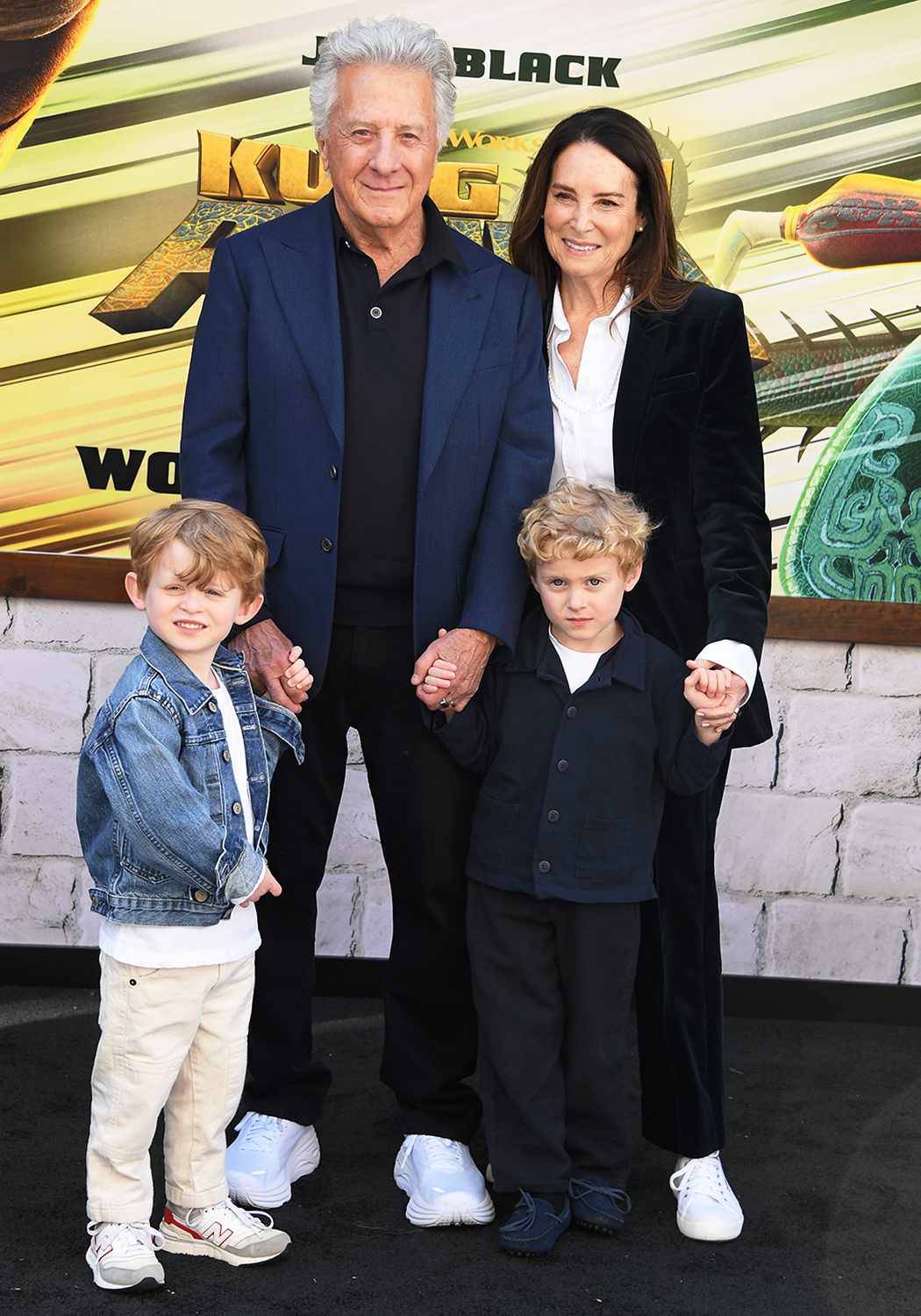 Dustin Hoffman and Lisa Hoffman with their grandkids at the premiere of "Kung Fu Panda 4" held at AMC The Grove 14 on March 3, 2024 in Los Angeles, California. 